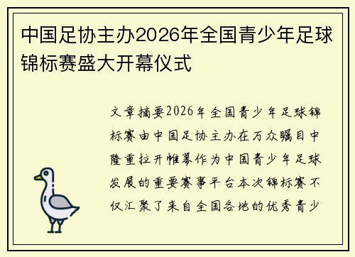 中国足协主办2026年全国青少年足球锦标赛盛大开幕仪式